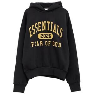 Fear Of God Essentials 2026 Hoodie Black Yellow Logo Pullover Sweatshirt Size S